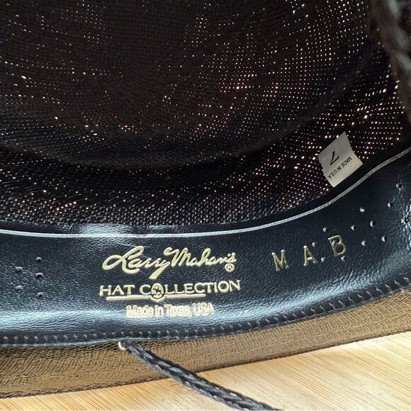 Larry Mahan Gambler Hat With Cord 6x Handwoven Shantung 7 Western Black USA - Picture 7 of 15